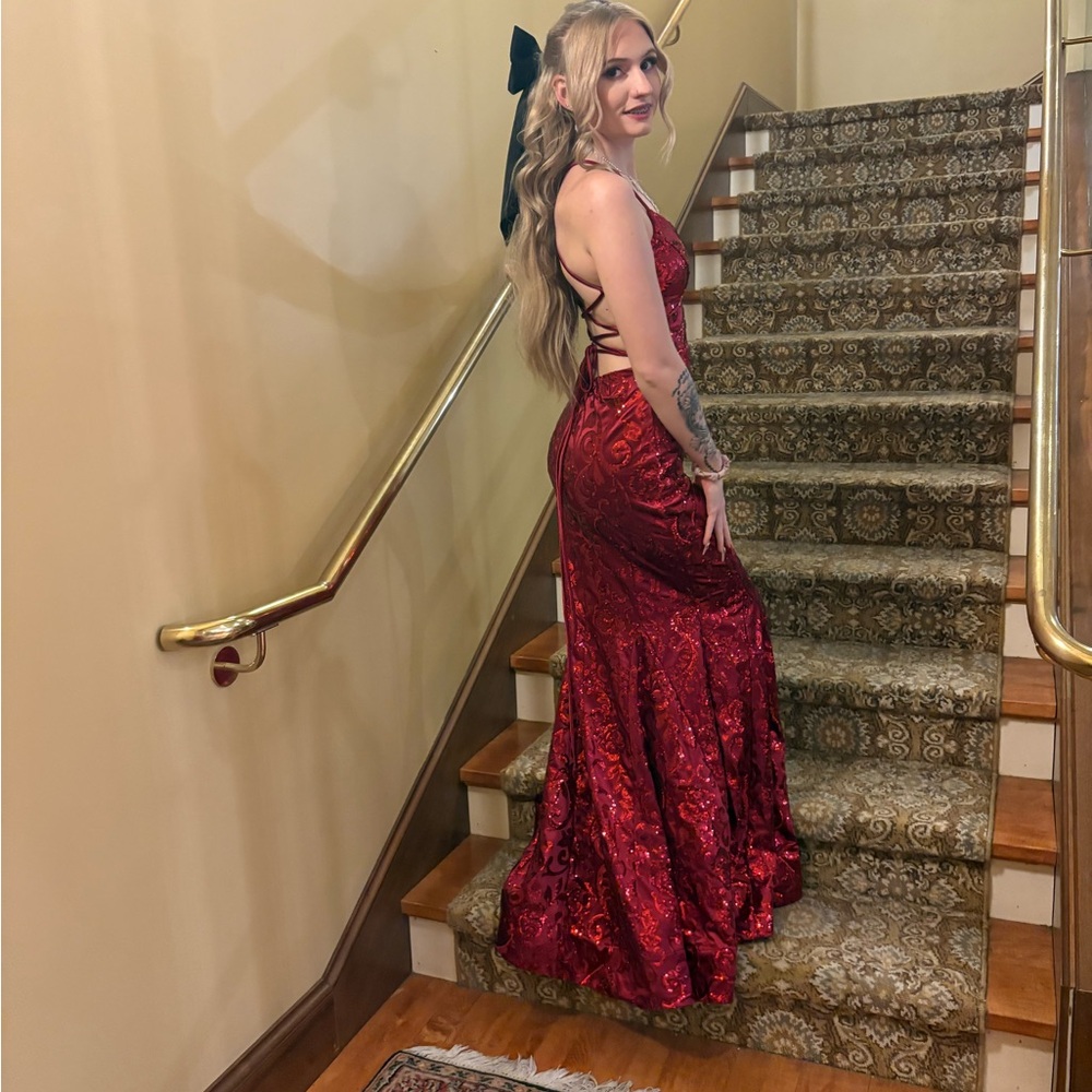 Elegant Red Halter Gown